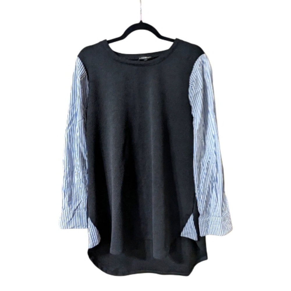 Lane Bryant Mixed Media Stripe Sleeve Top, Size 14/16